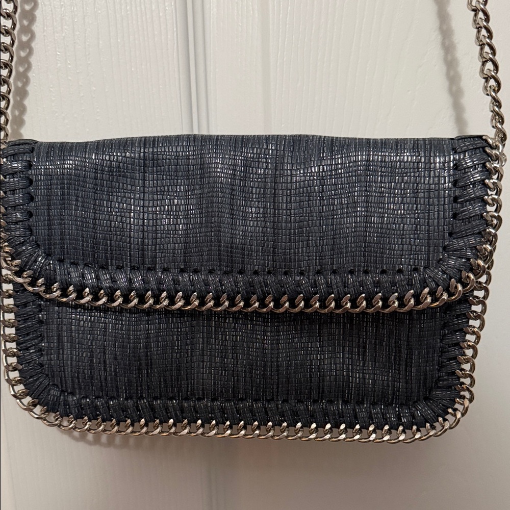 Sandra Roberts Squared Charcoal Gray-Black Leather Chain Strap Crossbody Shoulde